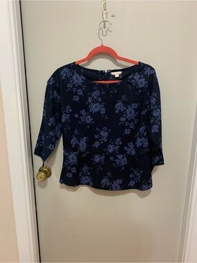 GAP Navy Blue Floral Peplum Top
